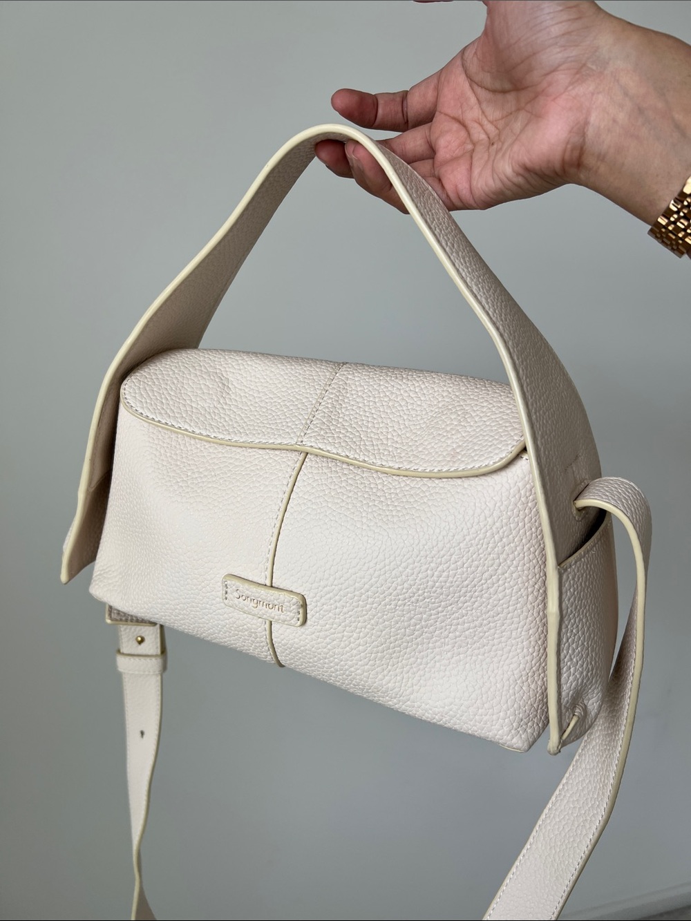 Songmont Drippy Roof Ivory Pebbled Leather Shoulder Bag